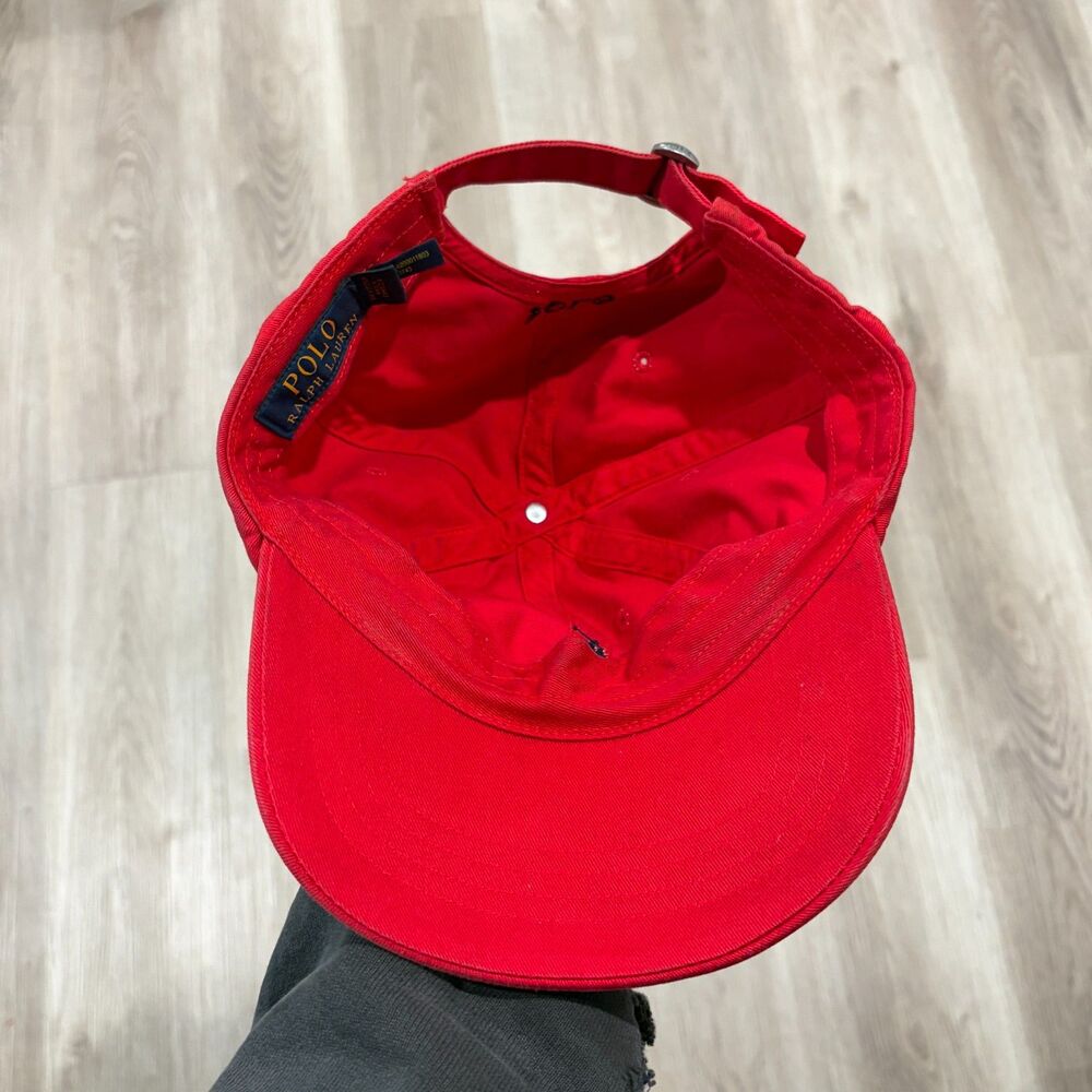 Polo Ralph Lauren Hat Mens OSFA Red Cotton Twill Pony Logo Adjustable Sun Faded